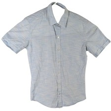 Hugo Boss Sharp Fit Shirt Mens Short Sleeve Light Blue Striped Size Medium