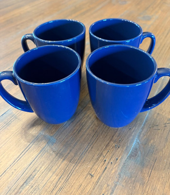 Set of 4 Corelle Coordinates Stoneware Mugs Cobalt Blue