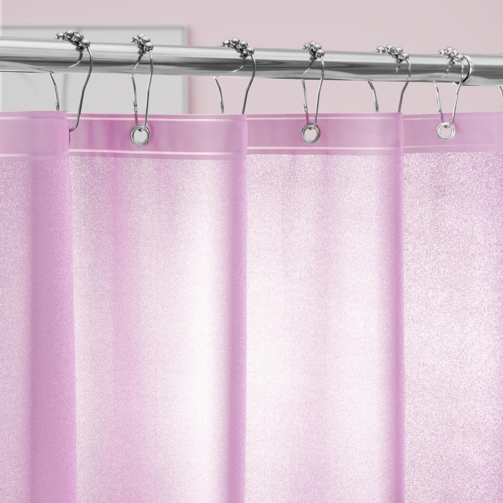 Dreamy Pink Glitter PEVA Shower Curtain, Waterproof Plastic Sparkle Shower Curta