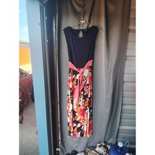 En Focus Studio Womens Navy Blue Floral Maxi Dress Pink Sash Size 14 Sleeveless