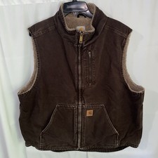 Carhartt V33 DKB Men's Sandstone Mock Neck Sherpa Lined Vest Size XL Brown