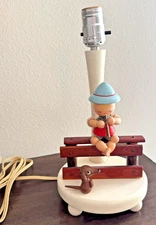 Vintage IRMI Wooden Nursery Lamp of Boy Playing Clarinet Cute Unique - TESTED