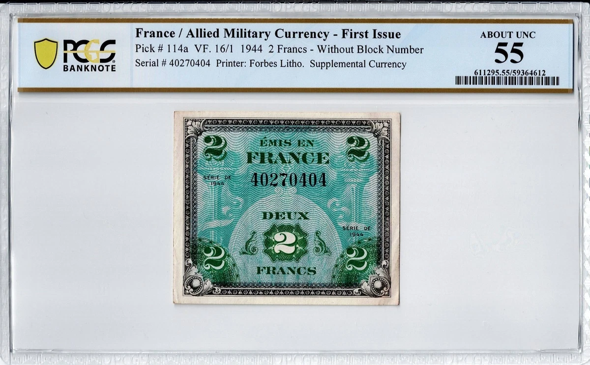 Circulated 1944 Year Military Currency French Paper Money for sale