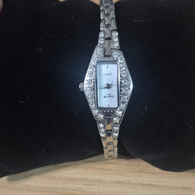 #ad Character Quartz Analog Women#x27;s Silver Tone Bracelet Watch Gem Set Bezel $40.00