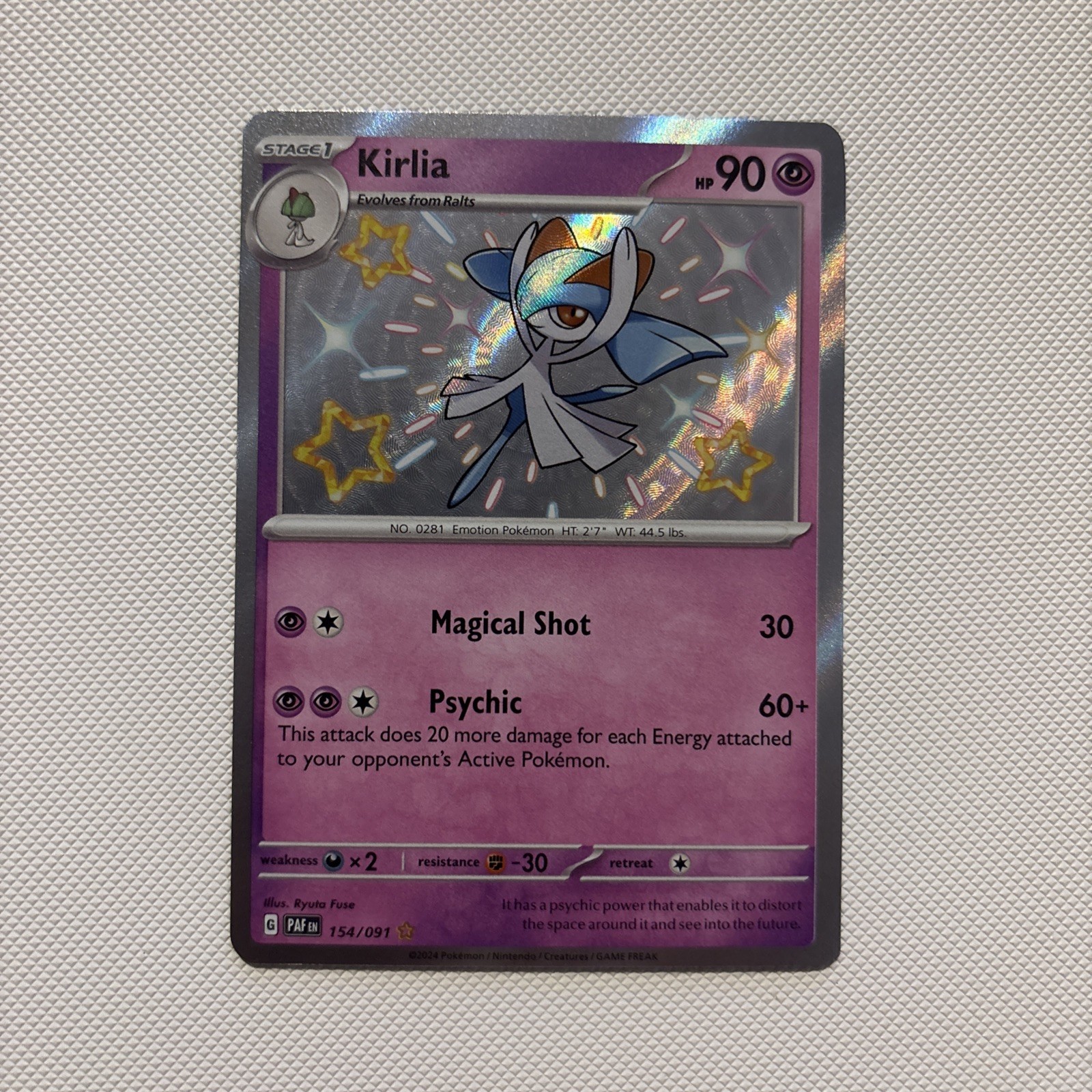 Kirlia Shiny Holo Rare Scarlet & Violet Paldean Fates Card 154/091 MINT