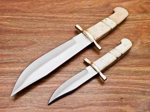 Lot of 2 CUSTOM HANDMADE D2 STEEL BOWIE HUNTING KNIFE W/SHEATH TR-9836