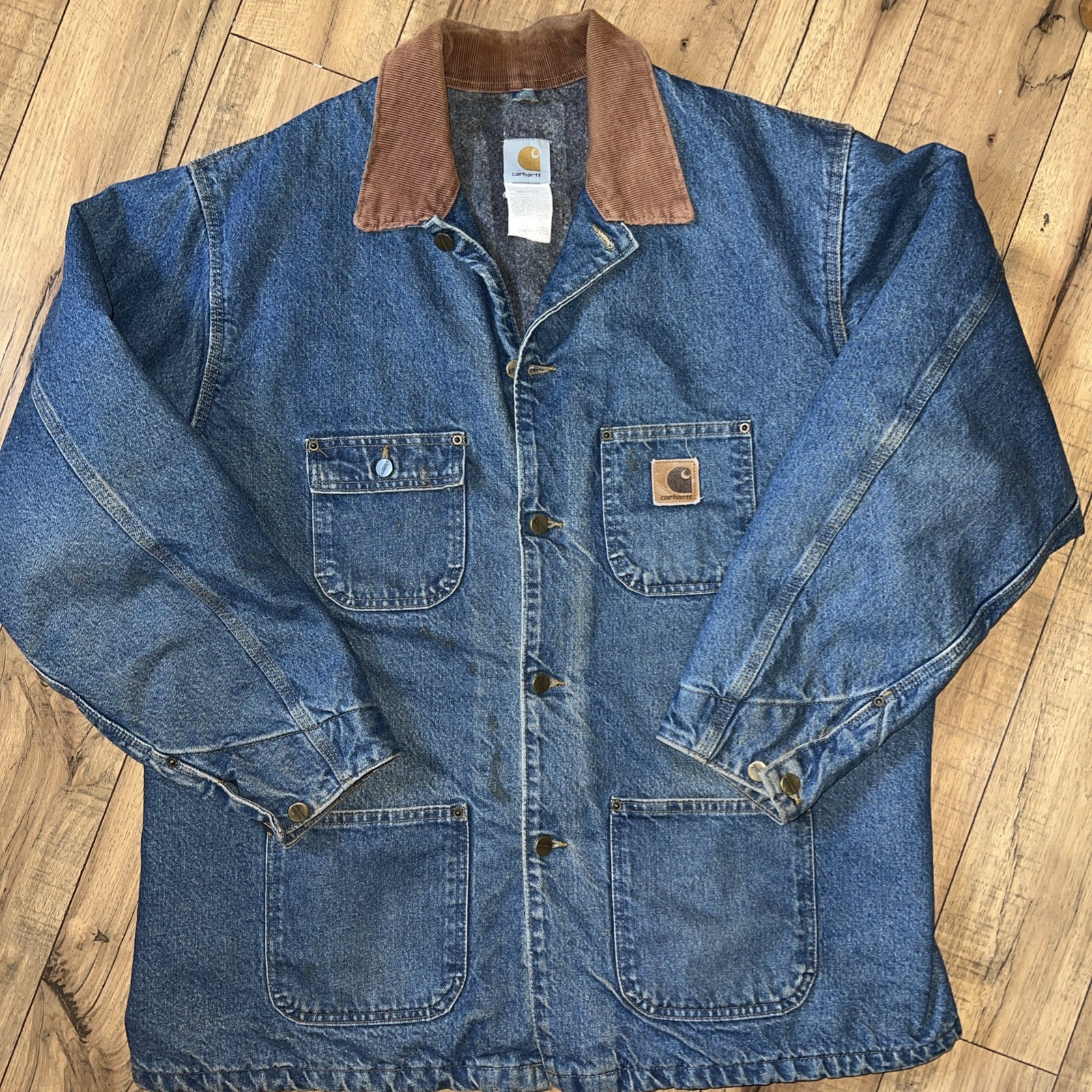 Vintage Carhartt C59 Denim Chore Coat Mens 2XL Reg Blanket Lined Barn Jacket USA