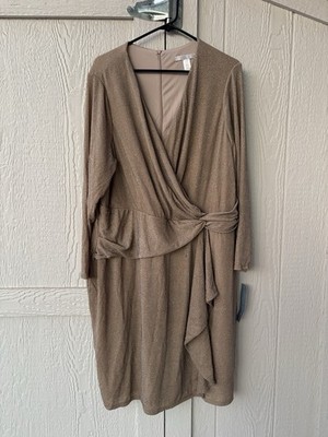 London Times  Plus Size 22W Surplice Glitter Bodice  Side Cascade Dress NWT