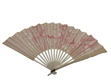 Antique Victorian Hand Painted Dragonfly Pink Hand Folding fan