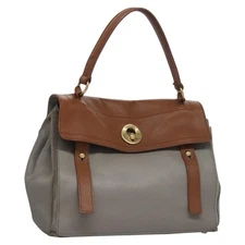 SAINT LAURENT Muse Hand Bag Leather Gray Brown Auth yk17484