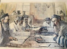 Cortland Butterfield Religious Jews Rabbi Praying Limited Color Lithograph 1965