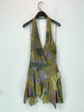 Urban Outfitters Green Purple Abstract Halter Neck Handkerchief Hem Dress S NEW