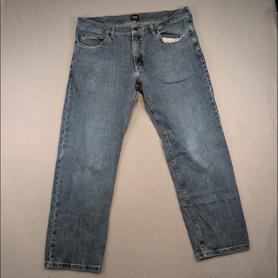 Lee T001 2030 Herren W38 L30 Blau Stretch Straight Jeans Distressed Tasche