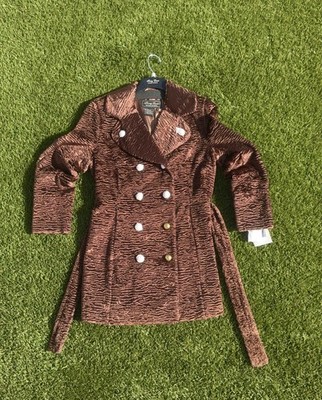 Terry Lewis Brown Faux Fur Coat With Golden Buttons Brand New Size M