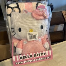 HELLO KITY Sanrio BATH TOWEL 25? X 50? And Sponge Set 4? X 12? Pink White