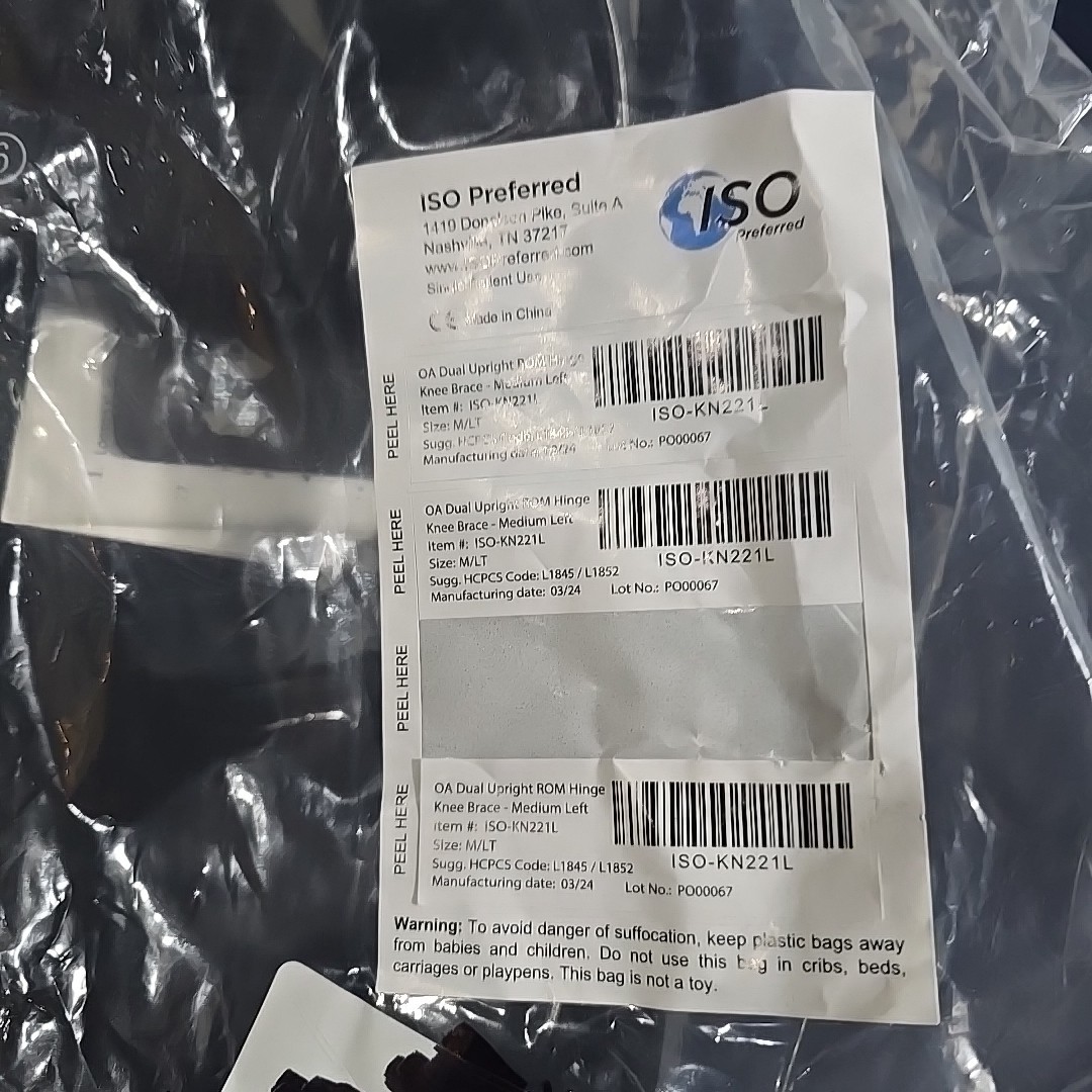 ISO Preferred OA Dual Upright ROM Hinge Knee Brace Medium Size Left KN221L