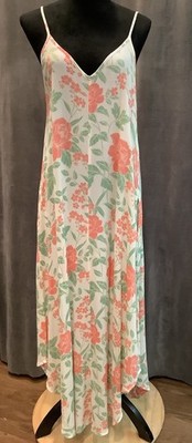 Mahina Hawaii Flowy A-line Floral V-neckline Handkerchief Maxi  Dress M