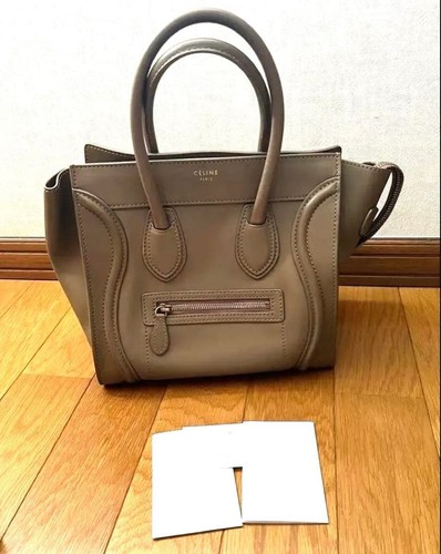 CELINE Luggage Bag Smooth Calfskin Old Logo Authentic Women's Leather Handbag