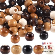 50PCS Wooden Beads for Hair, 9x10 mm Large Hole Macrame Bead, Natural Wood
