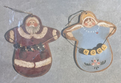 Vtg Rare Roots & Wings SANTA & ANGEL Cookie Cutter Wood Ornaments '87 Kit #527-1