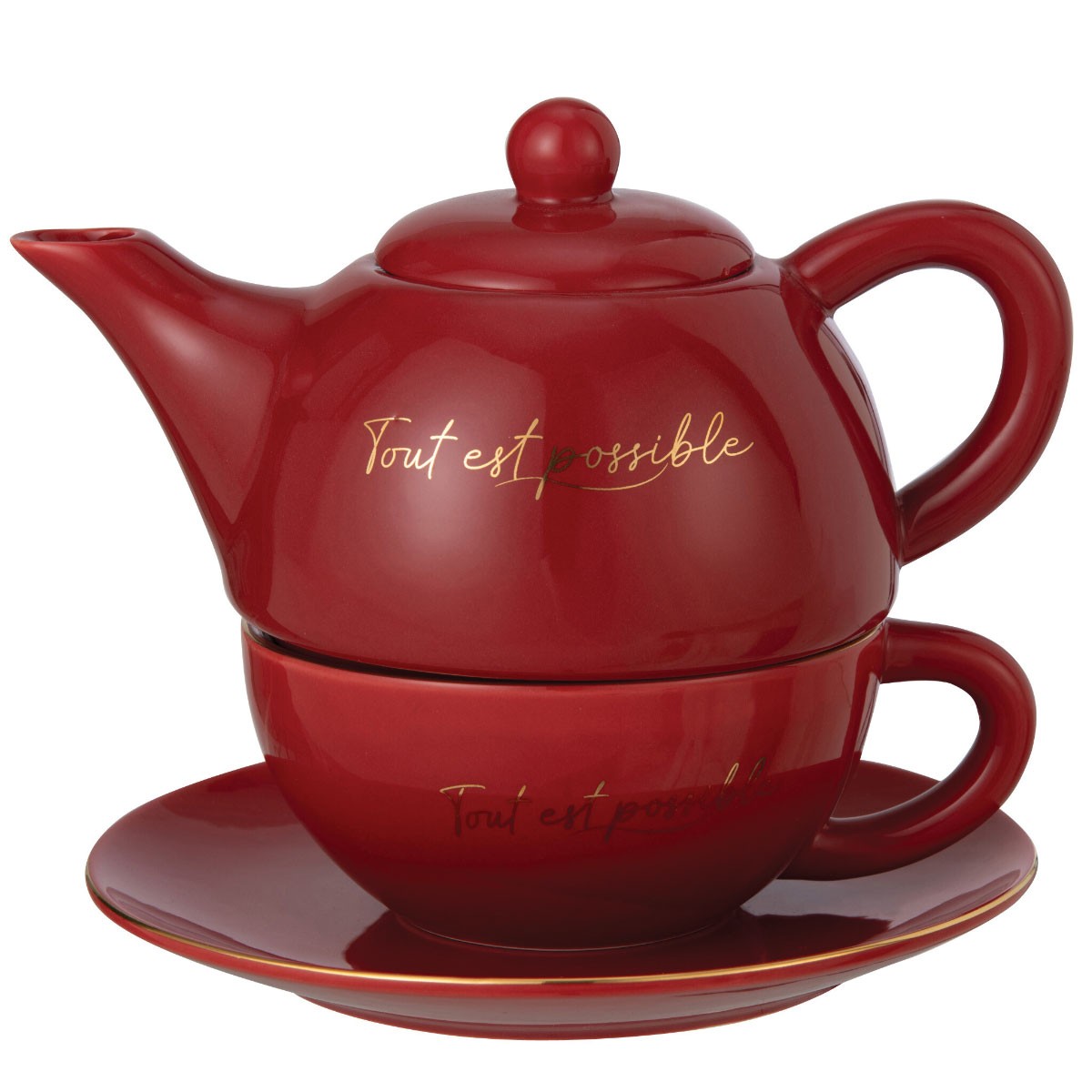 Théière égoïste en porcelaine rouge Tout Est Possible pour pause thé solo