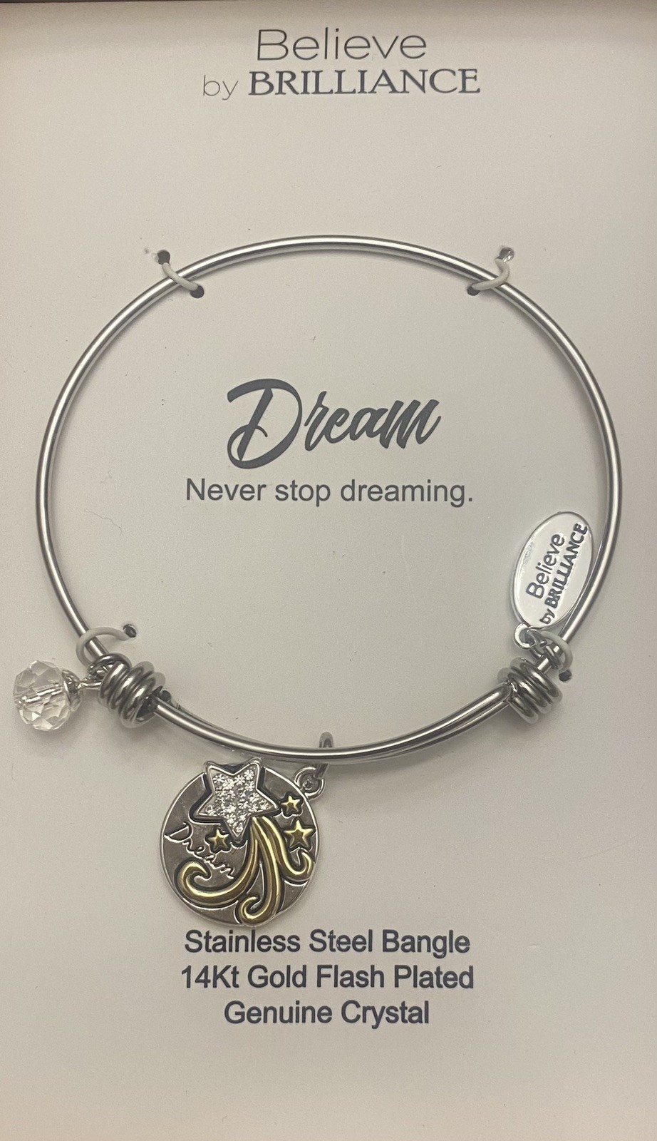 Believe by Brilliance Dream Stainless Steel Bangle Bracelet with Charms