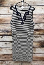 Crown & Ivy Women's Sleeveless Embroidered Navy Blue Gold Dress Size XLarge