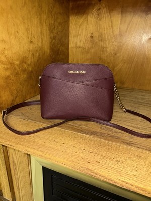 Michael Kors Jet Set Travel Md Dome Merlot Burgundy Wine Leather Crossbody Bag