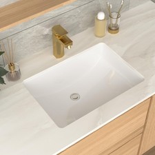 Undermount Bathroom Sink Rectangle 21x15 Inch White Rectangular Porcelain Cer...
