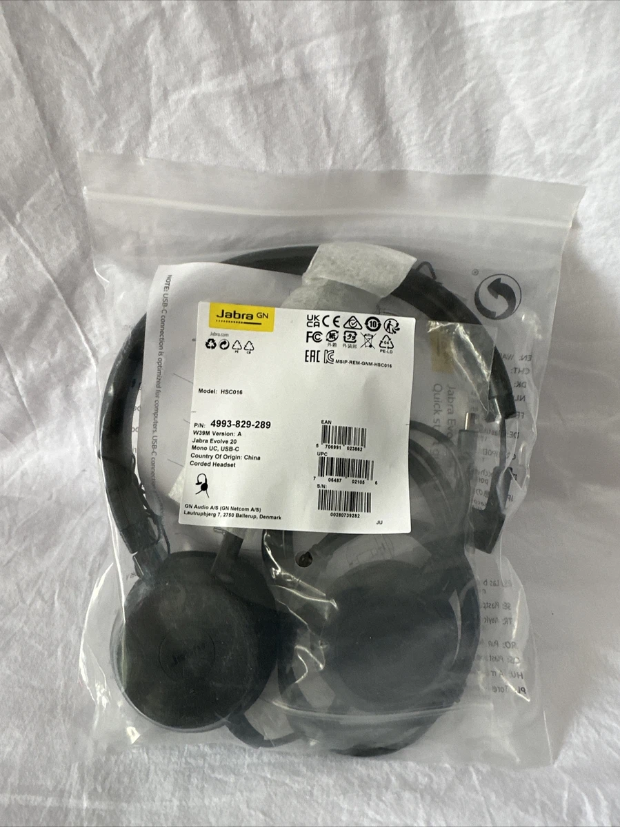 Jabra Evolve 20 MS Stereo USB Over the Ear Adjustable Headset Black Ear Cup
