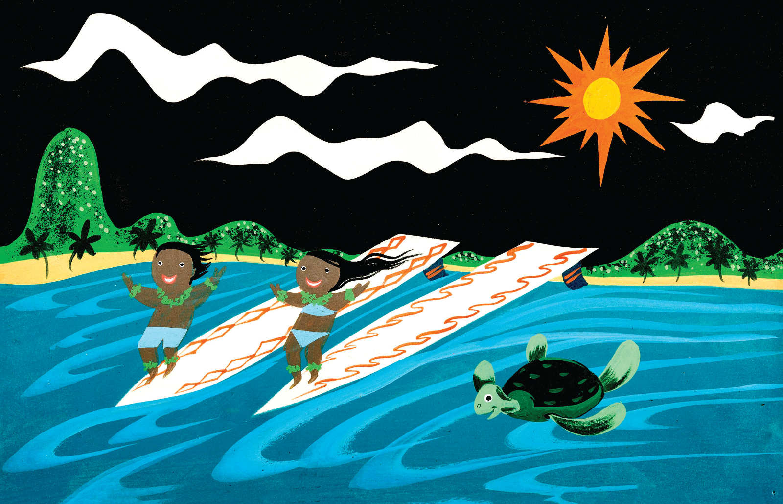 Mary Blair Small World Surfing Turtle Print - 13x19 Matte Art Poster