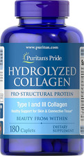 Puritan's Pride Hydrolyzed Collagen 1000mg Supplement Type I and III 180 Caplets