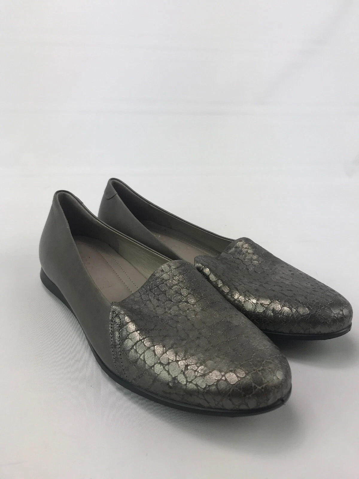 Mocassini da donna ECCO piatti zeppa argento balletto in pelle TAGLIA 37