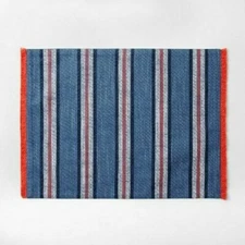 THRESHOLD FRINGED / RAW EDGE METALLIC BLUE STRIPE PLACEMAT SET OF 6