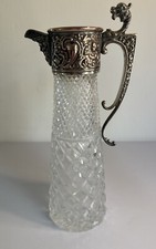 Cut Glass And Silver Plate Claret Jug  No Lid    26cm High  Stunning Piece