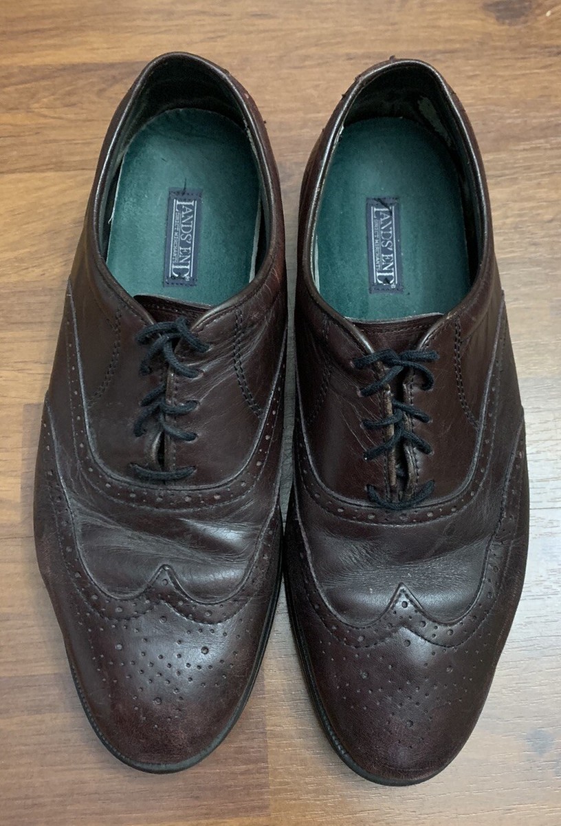 Vintage Lands End Direct Merchants Leather Oxfords Men\'s 8 M Cap Toe Brown Lands main image 4