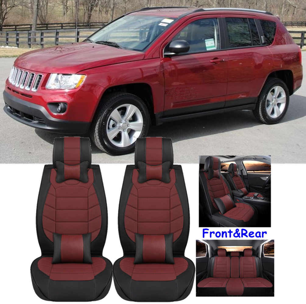 Car Seat Covers 5-Seater Front Rear Full Set Cushion PU Leather For Jeep Compass