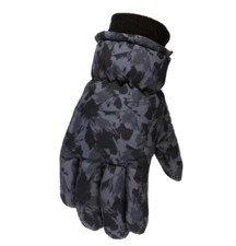 1 pair - Black Gray Camo Snow Gloves - Ages 7-10 S - Waterproof - Non-Slip