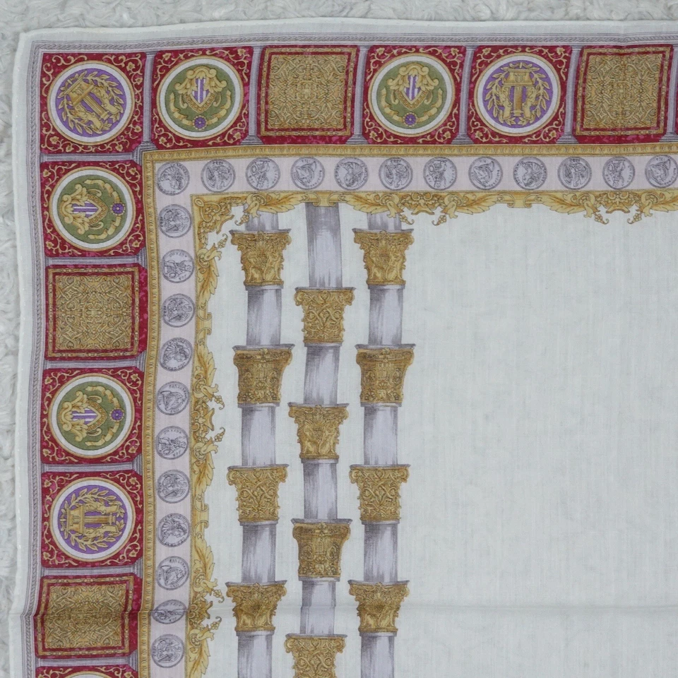 K805 Celine Bufanda Oro Blanco Bufandas Bolsillo Cuadrado 18.5" X19" Foto 2 de 4