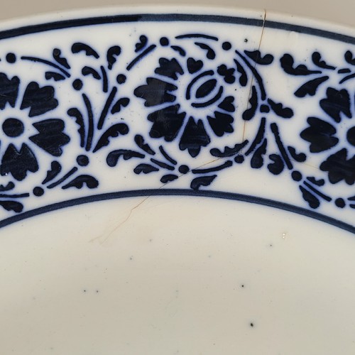 LUNEVILLE FRANCE OPAQUE FLOW BLUE WHITE BOWL W/ Crack - Picture 6 of 7