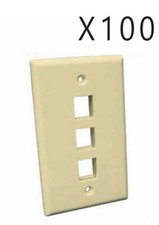 100 Pack Lot Keystone 3 Hole Port Jack Wall Face Plate Network CAT5e CAT6 Ivory