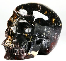 Huge 5.0" Chicken Bloodstone Carved Skull, Super Realistic, Crystal Healing