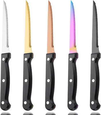 5-Piece Serrated Steak Knives Set, Stainless Steel Sharp Blade Kitchen Cutlery
