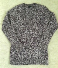 Ann Taylor Womens Sz S Purple Silver VNeck Cable Knit Wool Blend Chunky Sweater