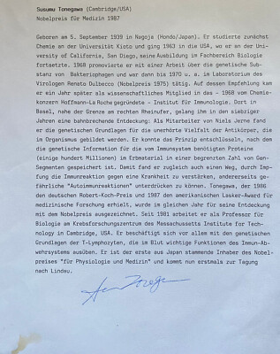 Tonegawa Susumu - Nobelpreis Medizin 1987 - original Autogramm - 30 x 20 cm