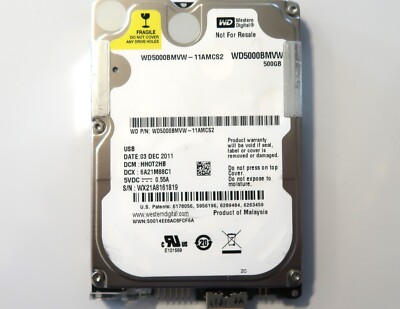 Western Digital WD5000BMVW-11AMCS2 HH0T2HB (WX21) Malaysia 500gb USB 03DEC2011