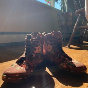 brown floral doc martens