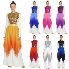 Women Dancewear Glittery Dress Lyrical Gown Liturgical Dance Stage Praise Mesh