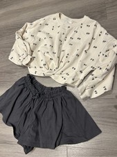 MÄDCHEN NEXT GRAUER PULLOVER SHORTS SET OUTFIT GRÖSSE ALTER 5-6 JAHRE