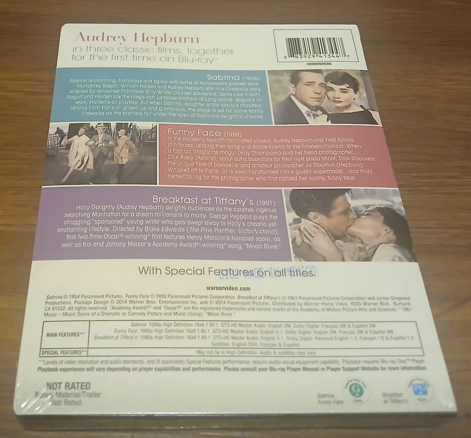 Audrey Hepburn Collection 3 Blu-ray Set - Tiffany’s Sabrina Funny Face - SEALED Foto 3 de 4